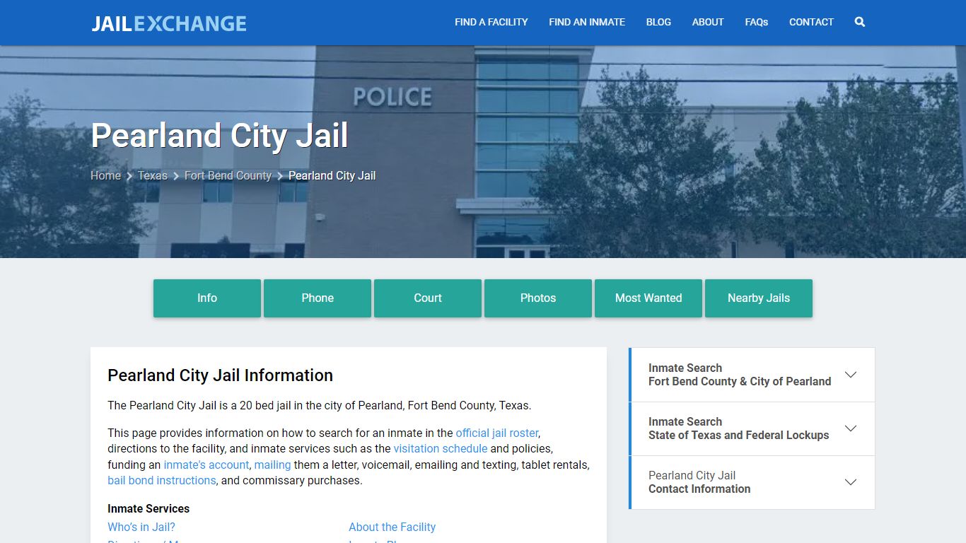 Pearland City Jail, TX Inmate Search, Information